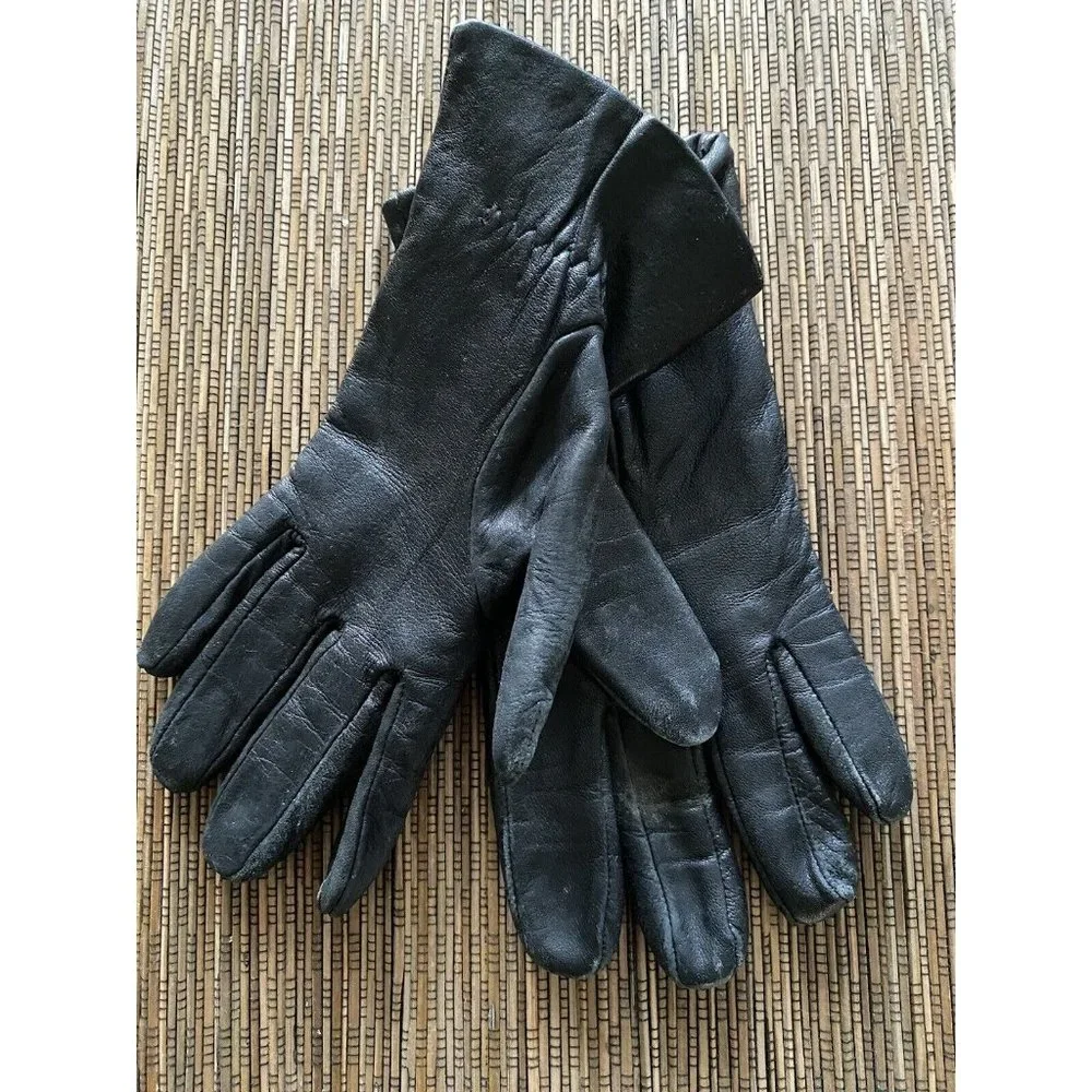 Vintage Womens Dark Brown Leather Gloves With Knotted Detail Size 7/ S India EUC